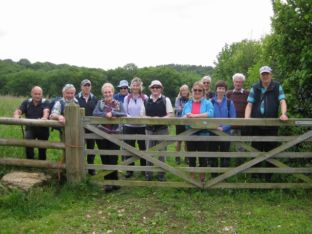 The group pause by a gate